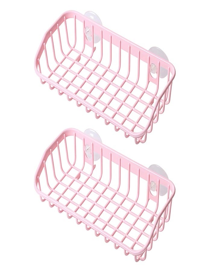 Labriciyon 2Pcs Pink Multifunctional Drain Rack,Hanging Storage Rack Drain Rack Sink Shelf Suction Cup Dishwashing Soap Sponge Holder for Kitchen Accessories Racks and Holders, Dish Racks - Image 1